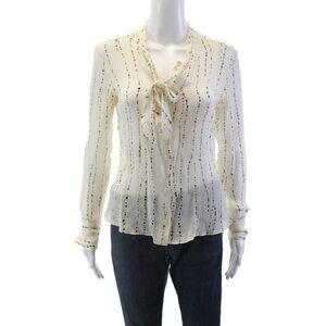 Allegra Hicks Womens Silk Spotted Stripe Button Down Blouse White Size 1